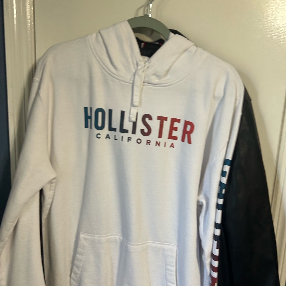 Hollister White Hoodie with Red and Blue Logo